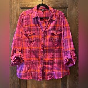 Plaid Button-Up Shirt in Pink and Orange